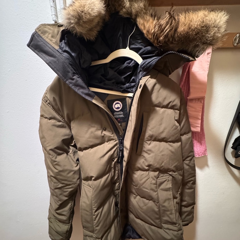 Canada Goose Khaki Puffer Jacket with Fur Trim